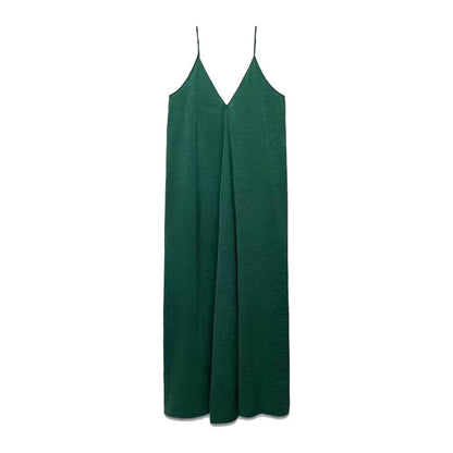 Elegant Women’s Summer Maxi Dress Casual Spaghetti Straps Solid V-Neck Cami Backless Dresses