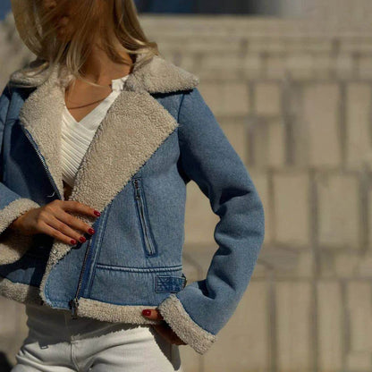Fleece-lined Denim Coat Short Jacket Design Fashion Women - www.Shopthatapp.com