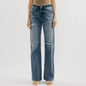 Blue Jeans Pant women Mid waist Denim Wide Leg Denim Pant - www.Shopthatapp.com