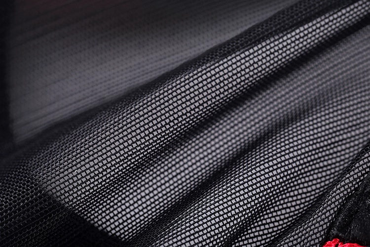 Black and Red One-Piece Spandex Race Queen Bodysuit Cotume with Sheer Mesh - www.Shopthatapp.com