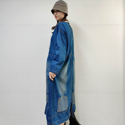 Loose-fitting Casual Round-neck Long-sleeved Oversized Long Denim Dress - www.Shopthatapp.com
