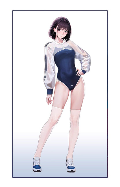 Anime Style Blue Spandex One-piece Swimsuit with Sheer Crop Jacket and Stockings - www.Shopthatapp.com