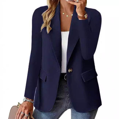 Fashion Casual Women Blazer Long-sleeved Solid Color Casual Cardigan Small Suit Jacket For Women Elegant Office Lady Outerwear - www.Shopthatapp.com