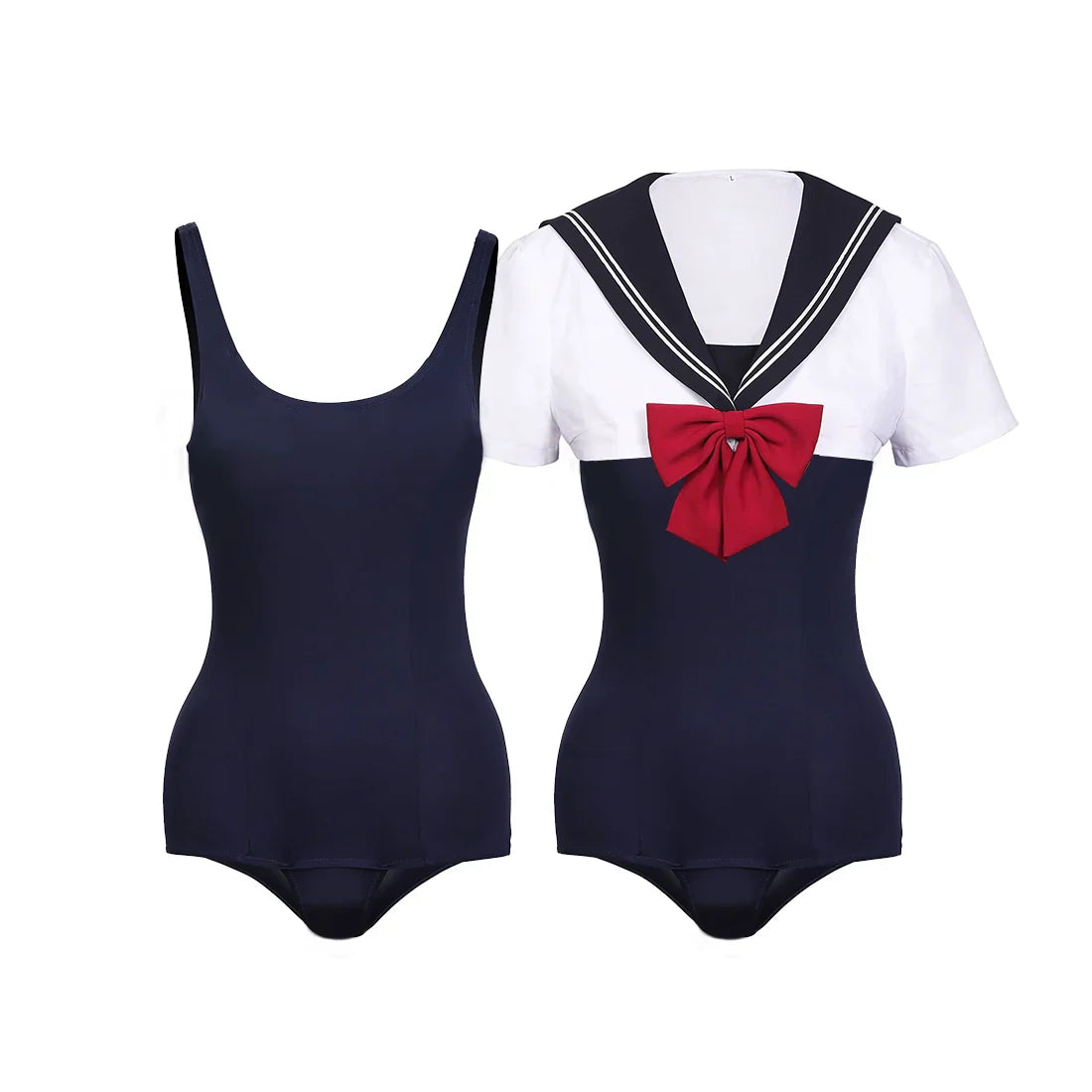 Japanese Anime Sailor Style Two-Piece Uniform Swimsuit Set with Bandage Design - www.Shopthatapp.com