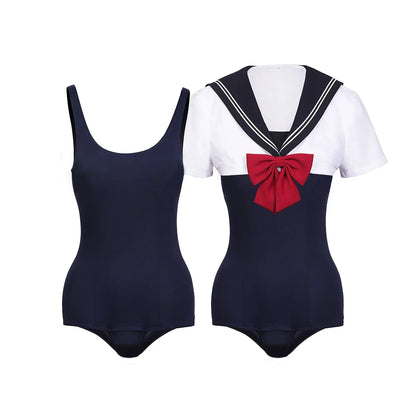 Japanese Anime Sailor Style Two-Piece Uniform Swimsuit Set with Bandage Design - www.Shopthatapp.com