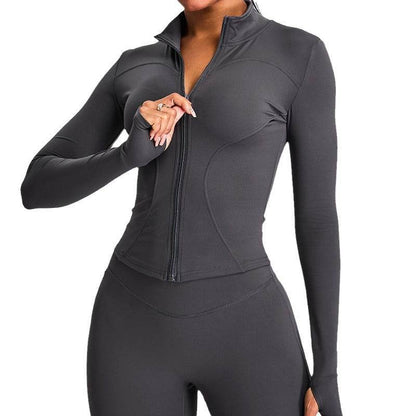 Autumn Winter Long Sleeve Zipper Slim fit Workout Top for women - www.Shopthatapp.com