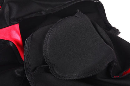 Black and Red One-Piece Spandex Race Queen Bodysuit Cotume with Sheer Mesh - www.Shopthatapp.com