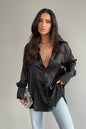 Single-breasted Long Sleeve Lapel Satin Blouse Shirt for work business office - www.Shopthatapp.com