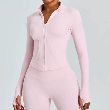 Autumn Winter Long Sleeve Zipper Slim fit Workout Top for women - www.Shopthatapp.com