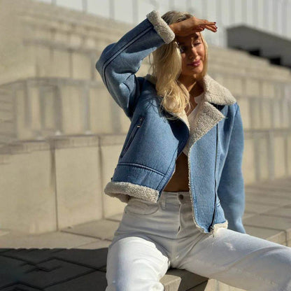 Fleece-lined Denim Coat Short Jacket Design Fashion Women - www.Shopthatapp.com