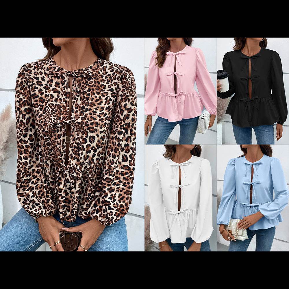 Casual Loose Lantern sleeve Buckle blouse Top For Women - www.Shopthatapp.com