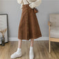 Retro Button A-line Fashion flared Corduroy Midi Skirt - www.Shopthatapp.com