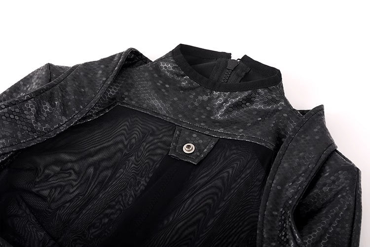 Tactical Anime Girl PU Leather Sheer Mesh Sexy Cosplay Full Bodysuit Costume - www.Shopthatapp.com