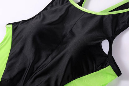 Anime Style One-piece Sexy Racing Swimsuit with Mesh Sheer Dual-color Design - www.Shopthatapp.com