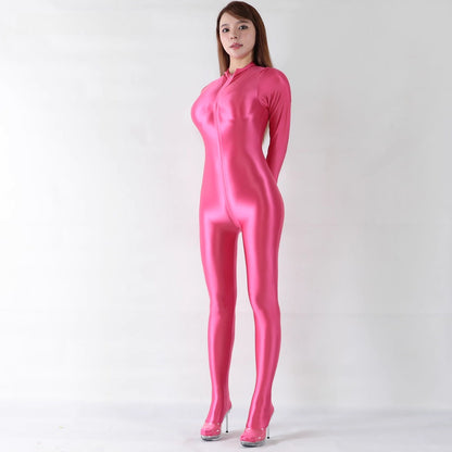Front Zipper Spandex Nylon Full Bodysuit Zentai Shinny Jumpsuit with Triple-Zipper - www.Shopthatapp.com