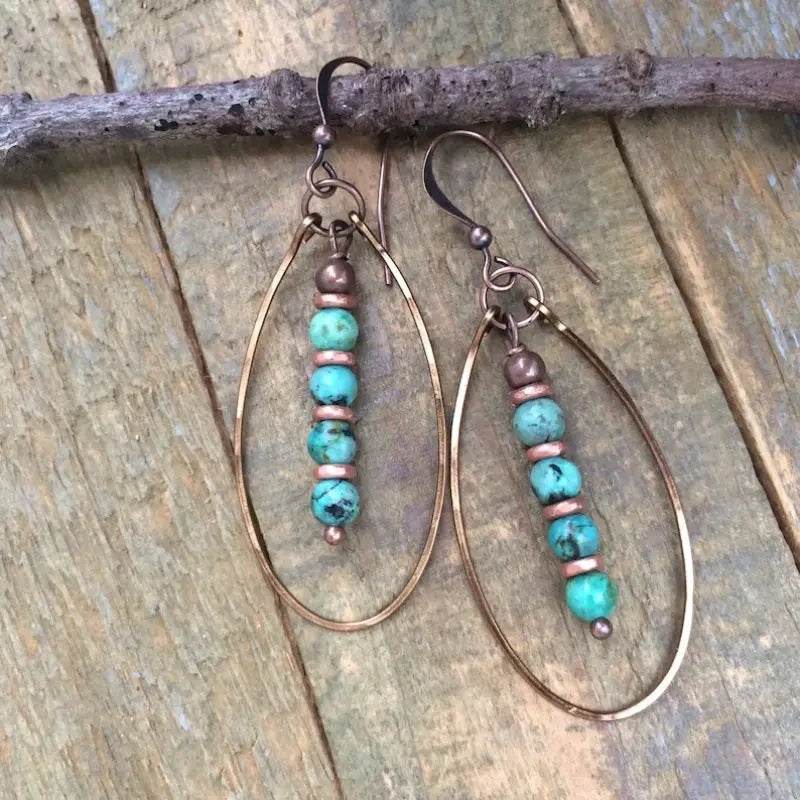 Turquoise Beaded Bohemian Vintage Earrings - www.Shopthatapp.com