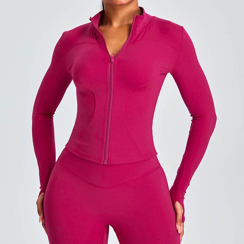 Autumn Winter Long Sleeve Zipper Slim fit Workout Top for women - www.Shopthatapp.com