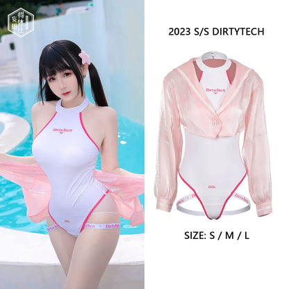 Anime Style JK One Piece Swimsuit with Jacket Spandex Racing Suit Wet Suit - www.Shopthatapp.com