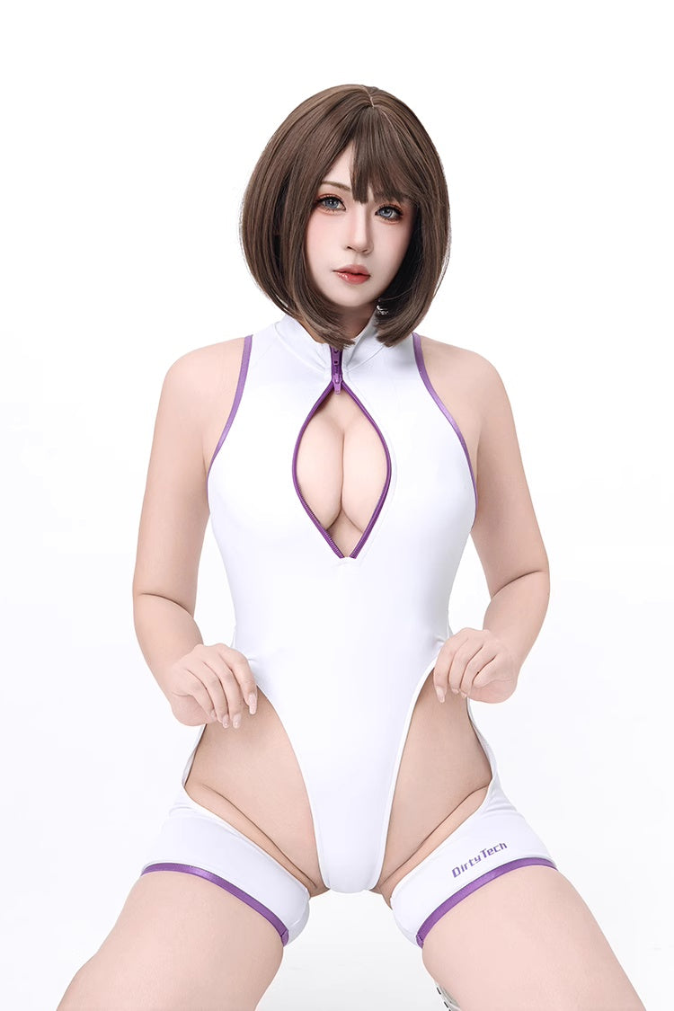 Anime Style Sexy One-piece Swimsuit Front Zipper Spandex Racing Swimwear Bodysuit - www.Shopthatapp.com