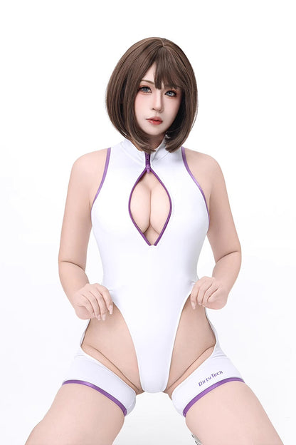 Anime Style Sexy One-piece Swimsuit Front Zipper Spandex Racing Swimwear Bodysuit - www.Shopthatapp.com