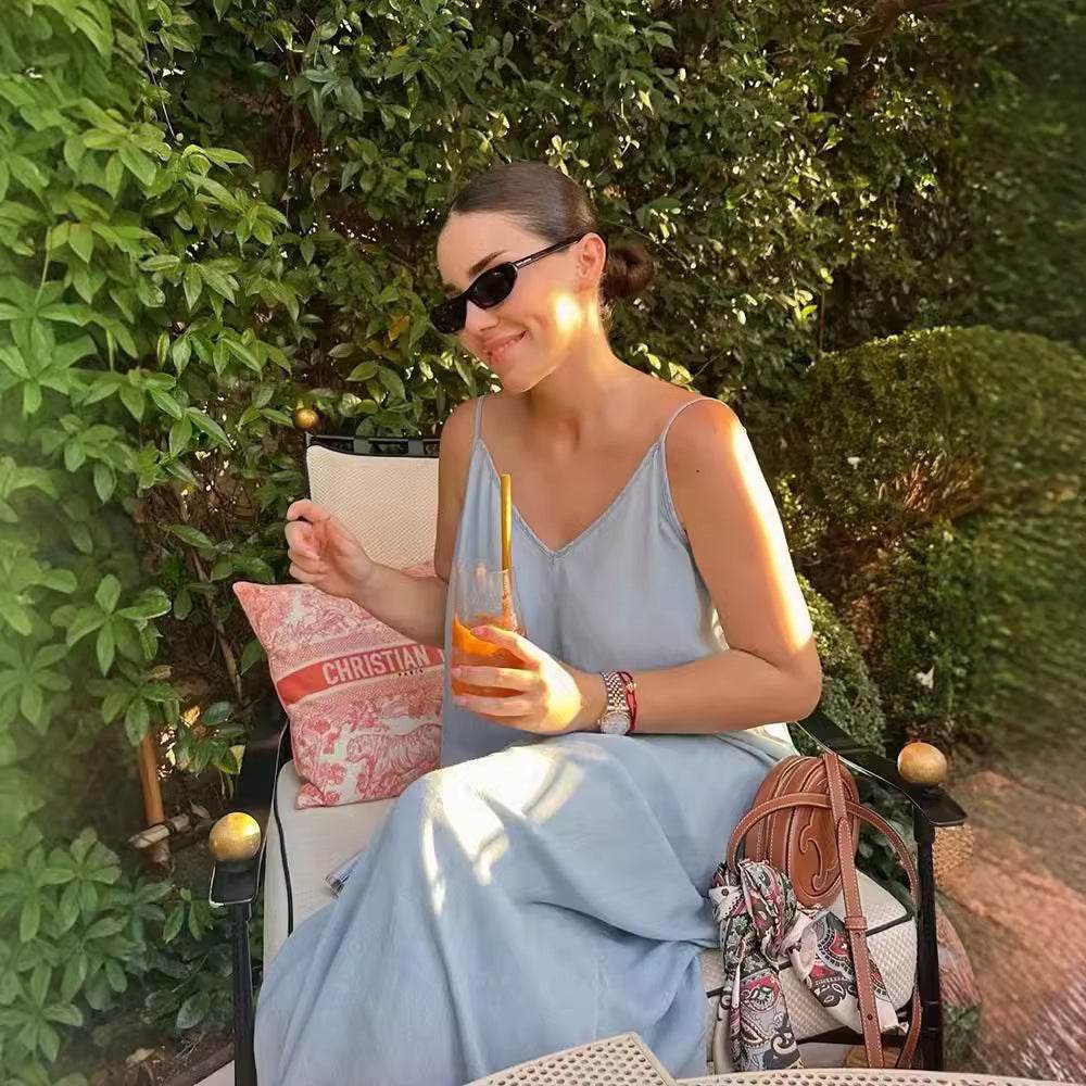 Elegant Women’s Summer Maxi Dress Casual Spaghetti Straps Solid V-Neck Cami Backless Dresses