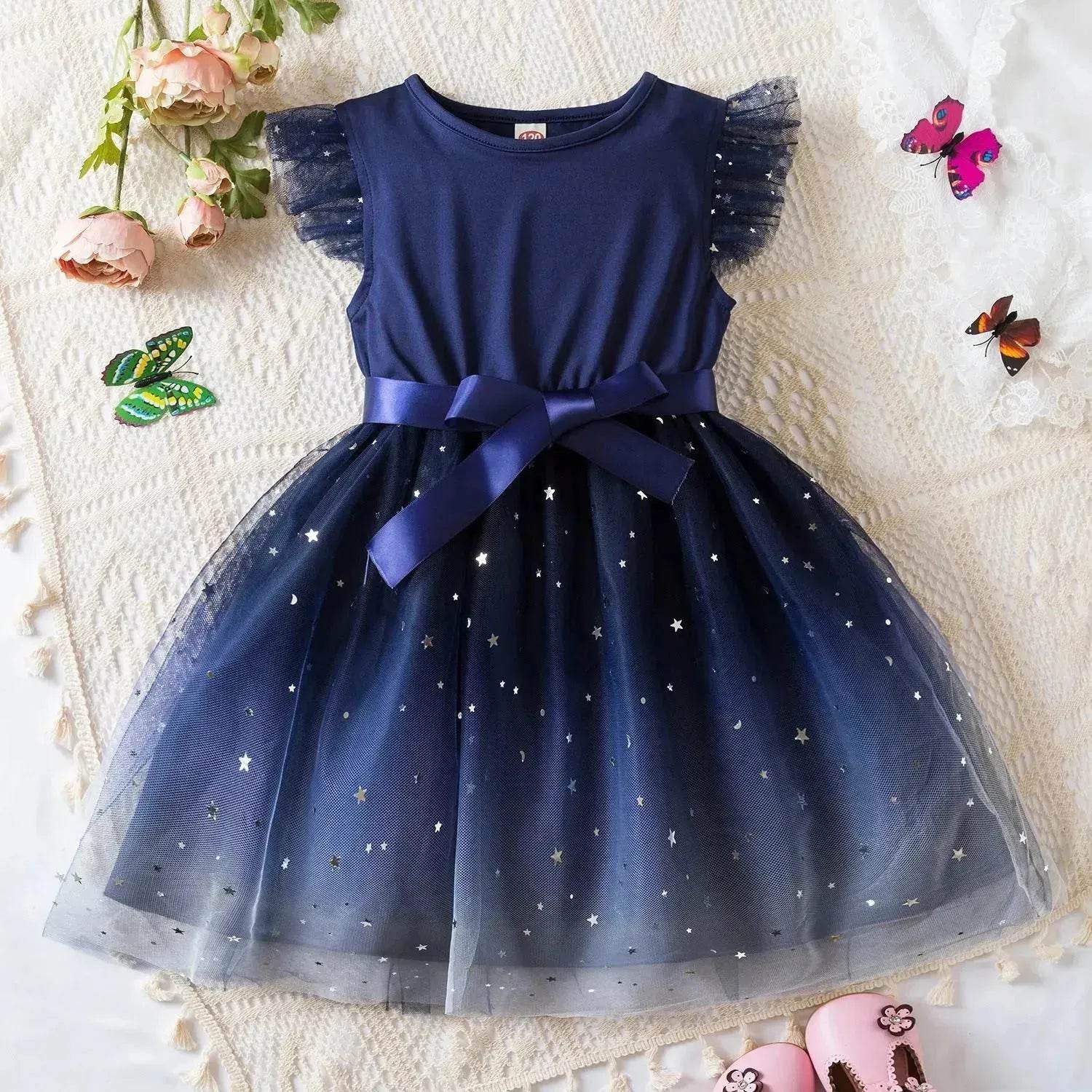 Fashionable Little Girl Starry Princess Dress Tulle Birthday dress Party dress for kids - www.Shopthatapp.com