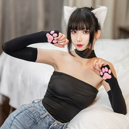 Cat Paw Sleeves with 3D Cat Paw Paddings Anime Style Velvet Cosplay Sleeves - www.Shopthatapp.com