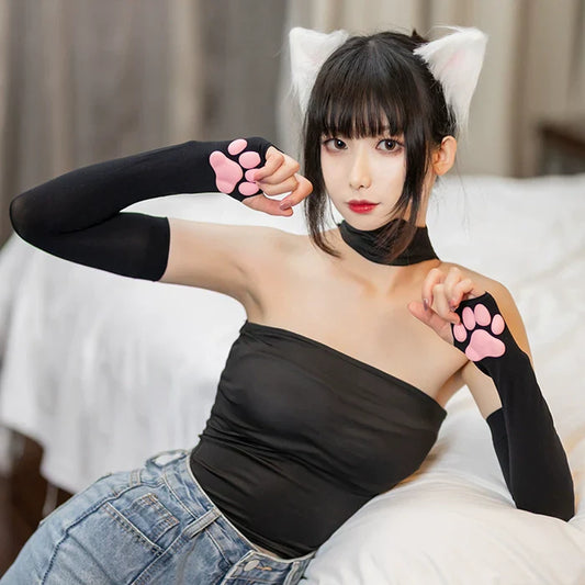 Cat Paw Sleeves with 3D Cat Paw Paddings Anime Style Velvet Cosplay Sleeves - www.Shopthatapp.com