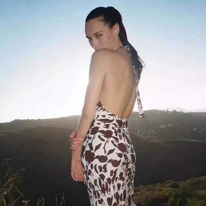 French Vest Printed Midi Floral Summer New Elegant Backless V-neck Halter Dress - www.Shopthatapp.com