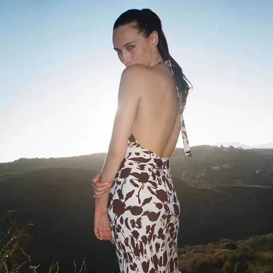 French Vest Printed Midi Floral Summer New Elegant Backless V-neck Halter Dress - www.Shopthatapp.com