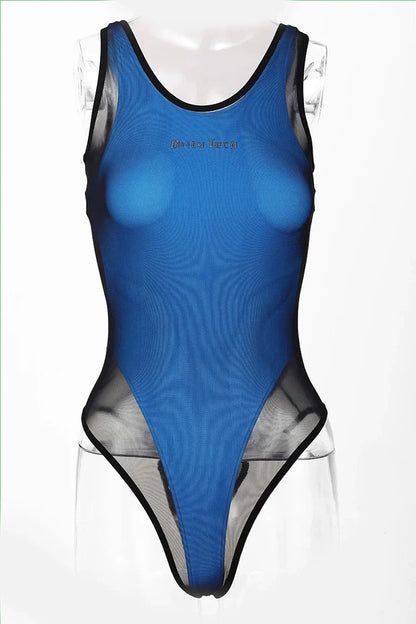 Anime Tropical Style One-piece Swimsuit with Mesh Sheer Overlay Summer Swimwear - www.Shopthatapp.com