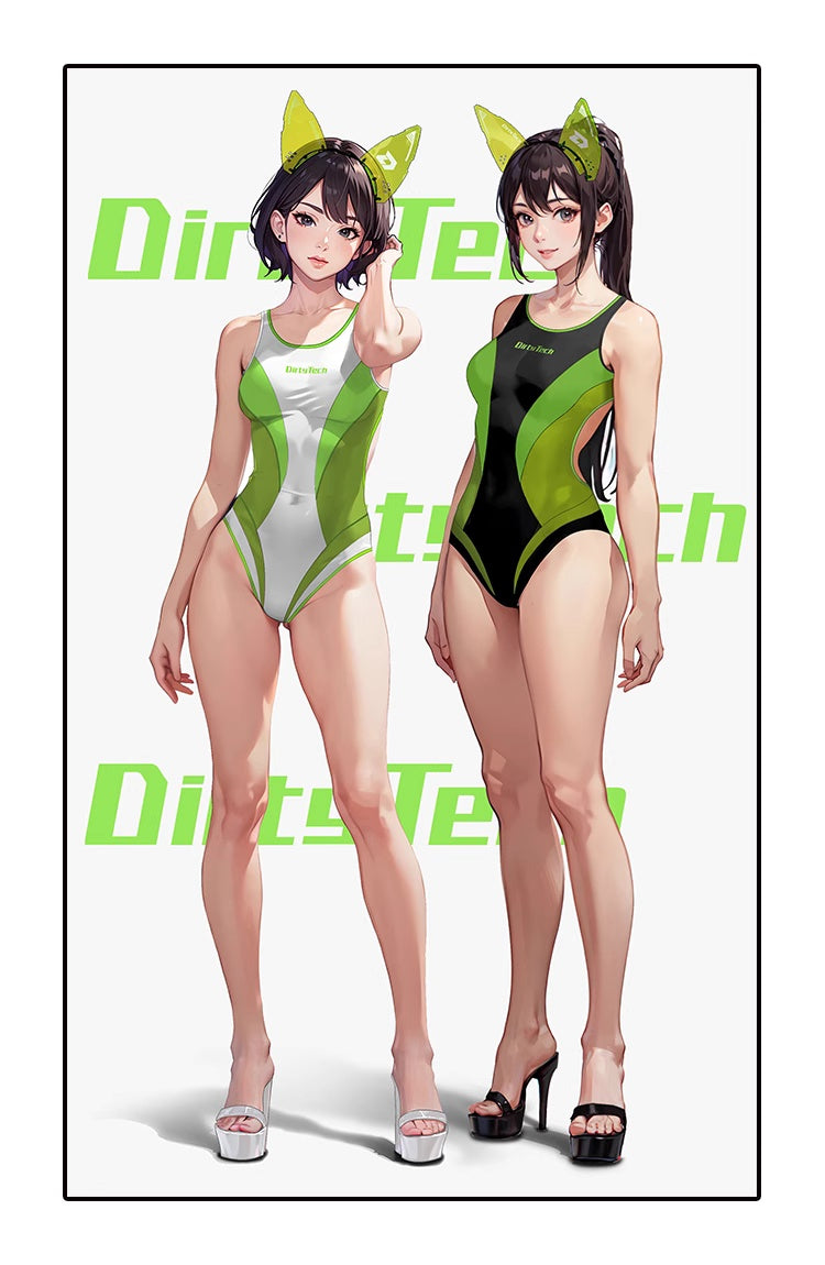 Anime Style One-piece Sexy Racing Swimsuit with Mesh Sheer Dual-color Design - www.Shopthatapp.com