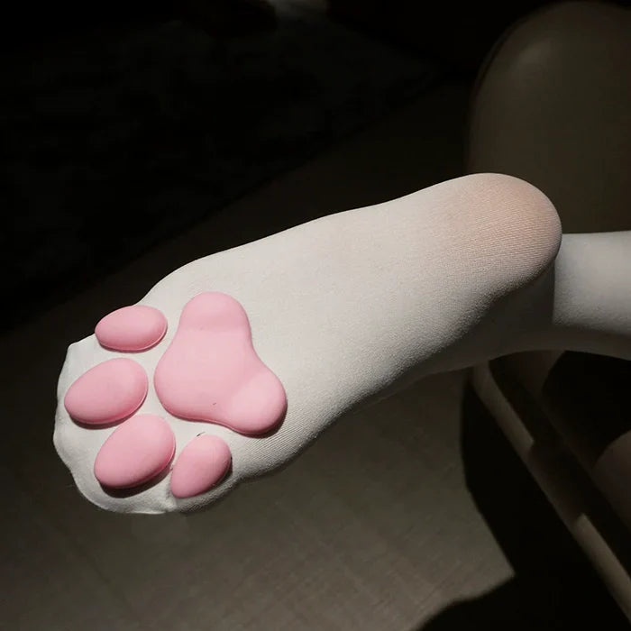 100D Knee Stockings with 3D Cute Cat Paw Paddings Anime Style Velvet Stockings - www.Shopthatapp.com