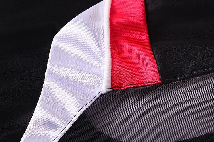 Black and Red One-Piece Spandex Race Queen Bodysuit Cotume with Sheer Mesh - www.Shopthatapp.com