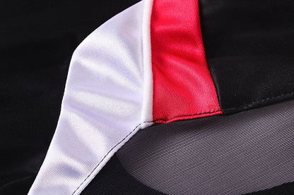 Black and Red One-Piece Spandex Race Queen Bodysuit Cotume with Sheer Mesh - www.Shopthatapp.com