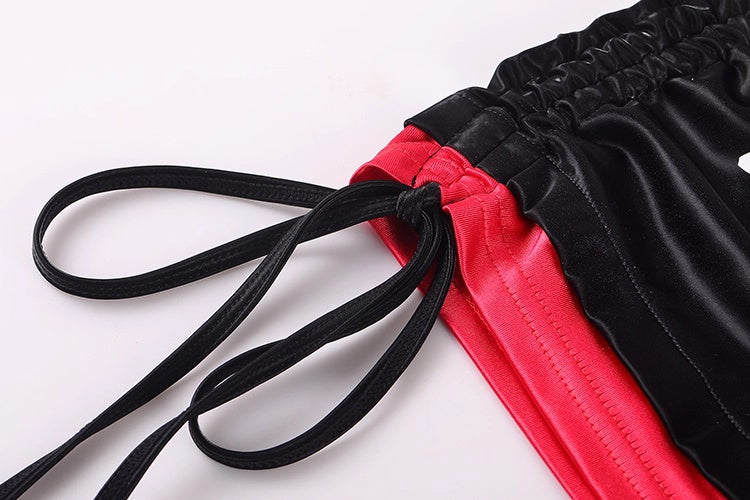 Black and Red One-Piece Spandex Race Queen Bodysuit Cotume with Sheer Mesh - www.Shopthatapp.com