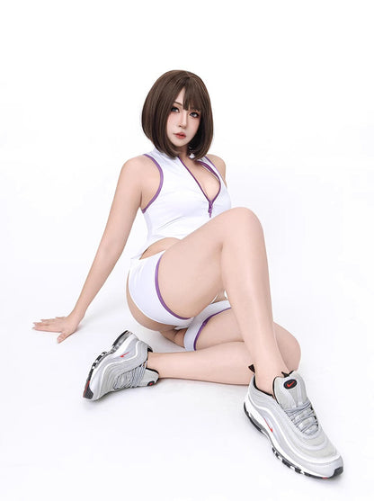 Anime Style Sexy One-piece Swimsuit Front Zipper Spandex Racing Swimwear Bodysuit - www.Shopthatapp.com