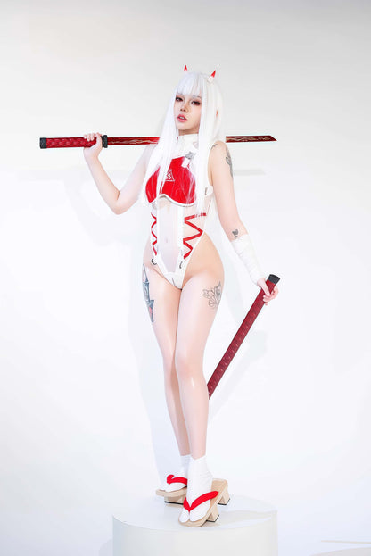 Tactical Anime Girl PU Leather Sheer Mesh Sexy Cosplay Bodysuit Costume White - www.Shopthatapp.com