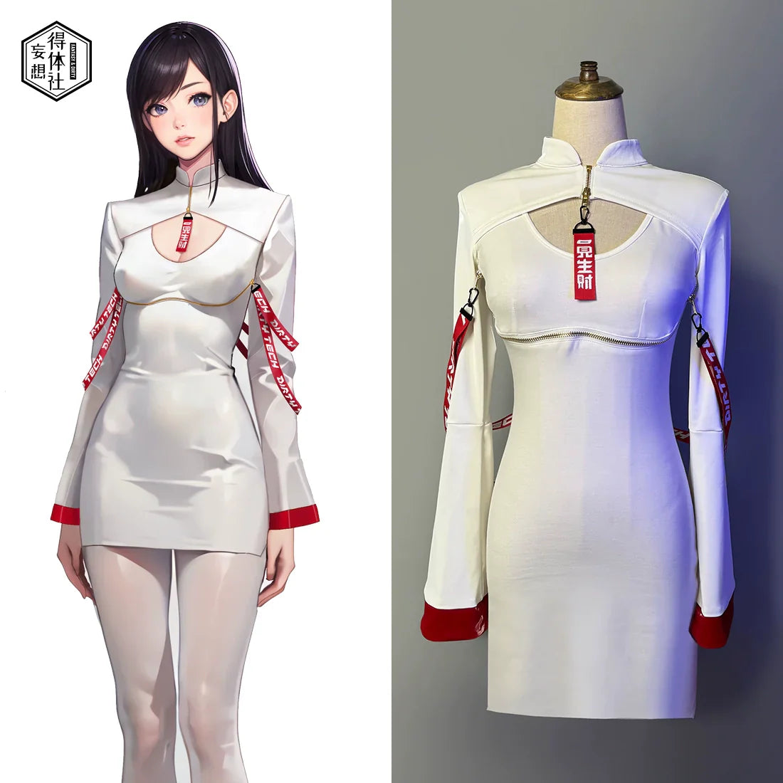 Anime Style Black and White Witch Spandex PU Leather Short Dress with Bust Zipper - www.Shopthatapp.com