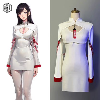 Anime Style Black and White Witch Spandex PU Leather Short Dress with Bust Zipper - www.Shopthatapp.com