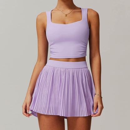 Tennis Skirt set Athletic Sports Workout Pleated Skort Outfit Women - www.Shopthatapp.com