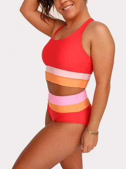 Plus Size Split Swimsuit Printed Zipper Bikini Swimsuit - www.Shopthatapp.com