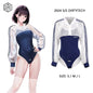Anime Style Blue Spandex One-piece Swimsuit with Sheer Crop Jacket and Stockings - www.Shopthatapp.com