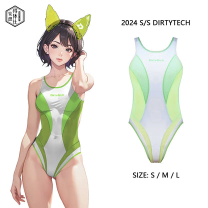 Anime Style One-piece Sexy Racing Swimsuit with Mesh Sheer Dual-color Design - www.Shopthatapp.com