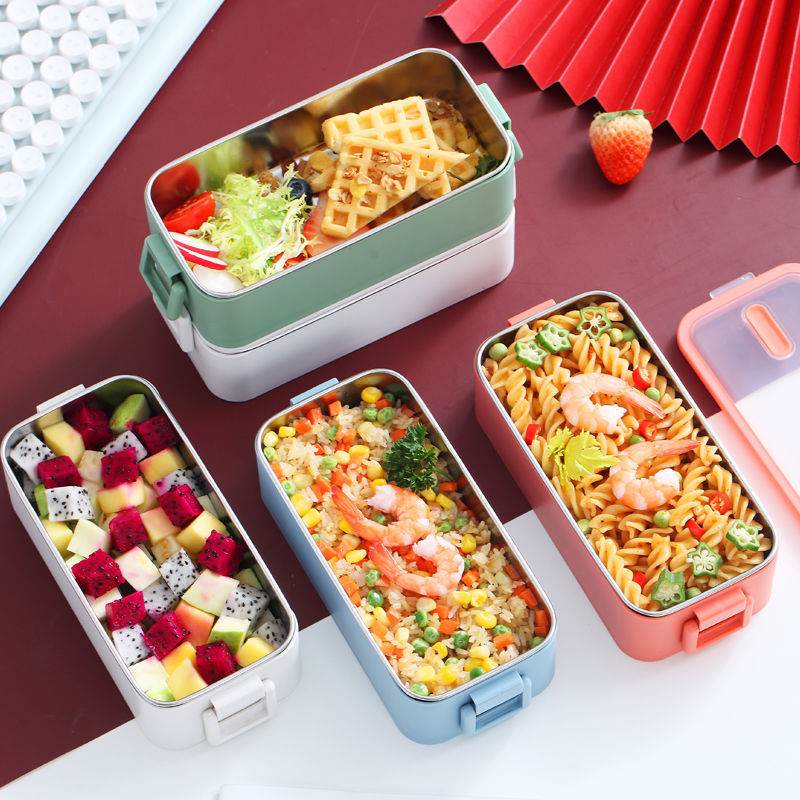 Portable Stainless Steel Double Layer Kids Lunch Box - www.Shopthatapp.com
