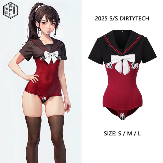 Japanese Anime Sailor Style Two-Piece Uniform Swimsuit Set with Bandage Design - www.Shopthatapp.com