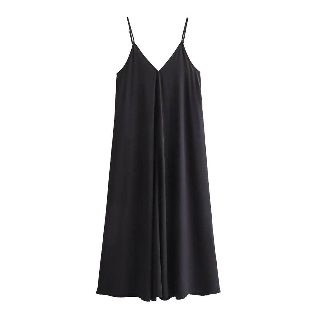 Elegant Women’s Summer Maxi Dress Casual Spaghetti Straps Solid V-Neck Cami Backless Dresses