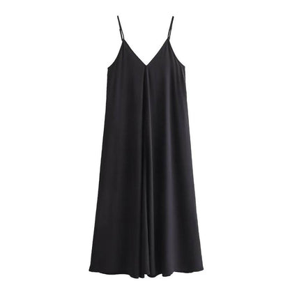 Elegant Women’s Summer Maxi Dress Casual Spaghetti Straps Solid V-Neck Cami Backless Dresses