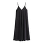 Elegant Women’s Summer Maxi Dress Casual Spaghetti Straps Solid V-Neck Cami Backless Dresses