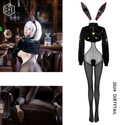 Bunny Girl Sexy Cute Costume PU Jacket Sheer Stockings Cosplay Lingerie Set - www.Shopthatapp.com